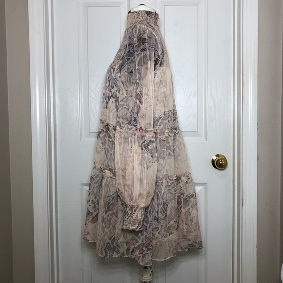 Olivaceous Snakeskin Print Long Sleeve Smoked Tiered Lined Swing Mini Dress M - Picture 7 of 16